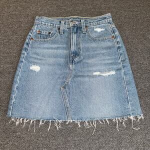Levi's High Rise Distressed Denim Mini Skirt Women's Size 24 Medium Wash Boho